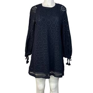 See by Chloe Oriental Lace Dress Crochet Long Sleeve Solid Black Size 38 6